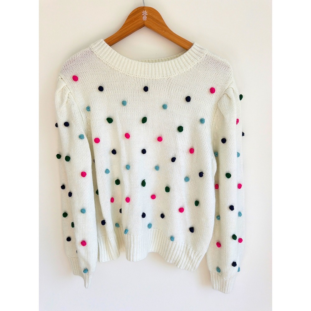 Cottagecore Pom Pom Knit Sweater Grandmacore Folk Cozy Fall Pullover Large